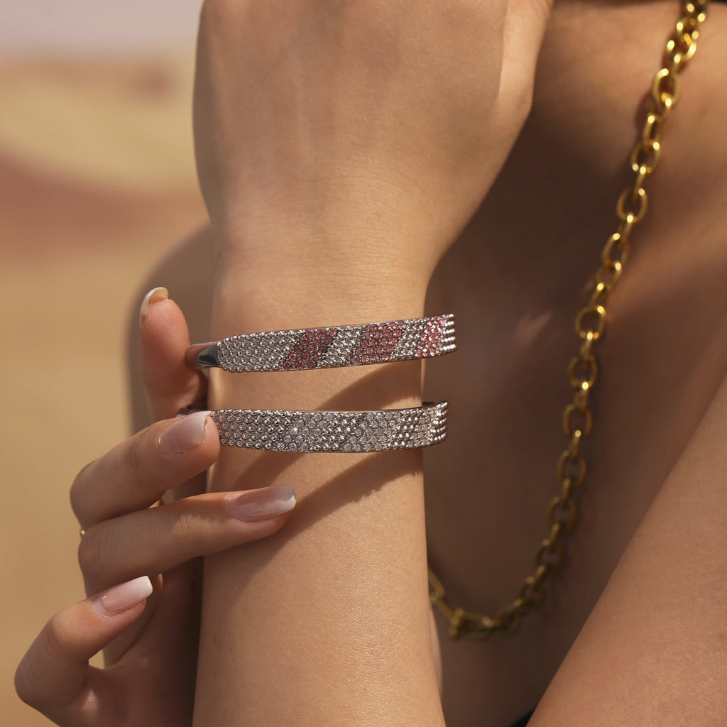 Stainless Steel Gold Plated Colorful pink Zircon Gold Bangle Bracelet Other Fashion Bracelets & Bangles