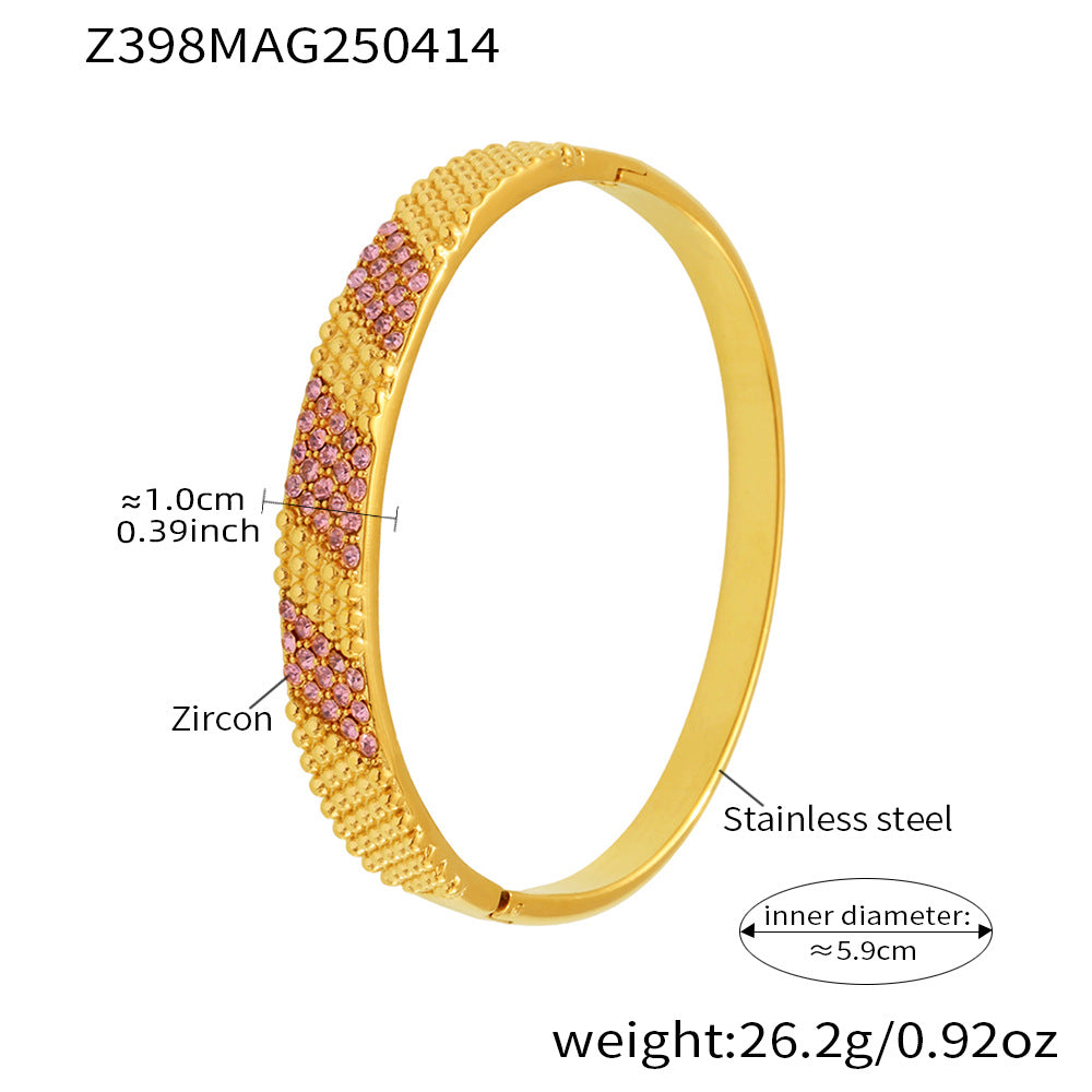 Stainless Steel Gold Plated Colorful pink Zircon Gold Bangle Bracelet Other Fashion Bracelets & Bangles