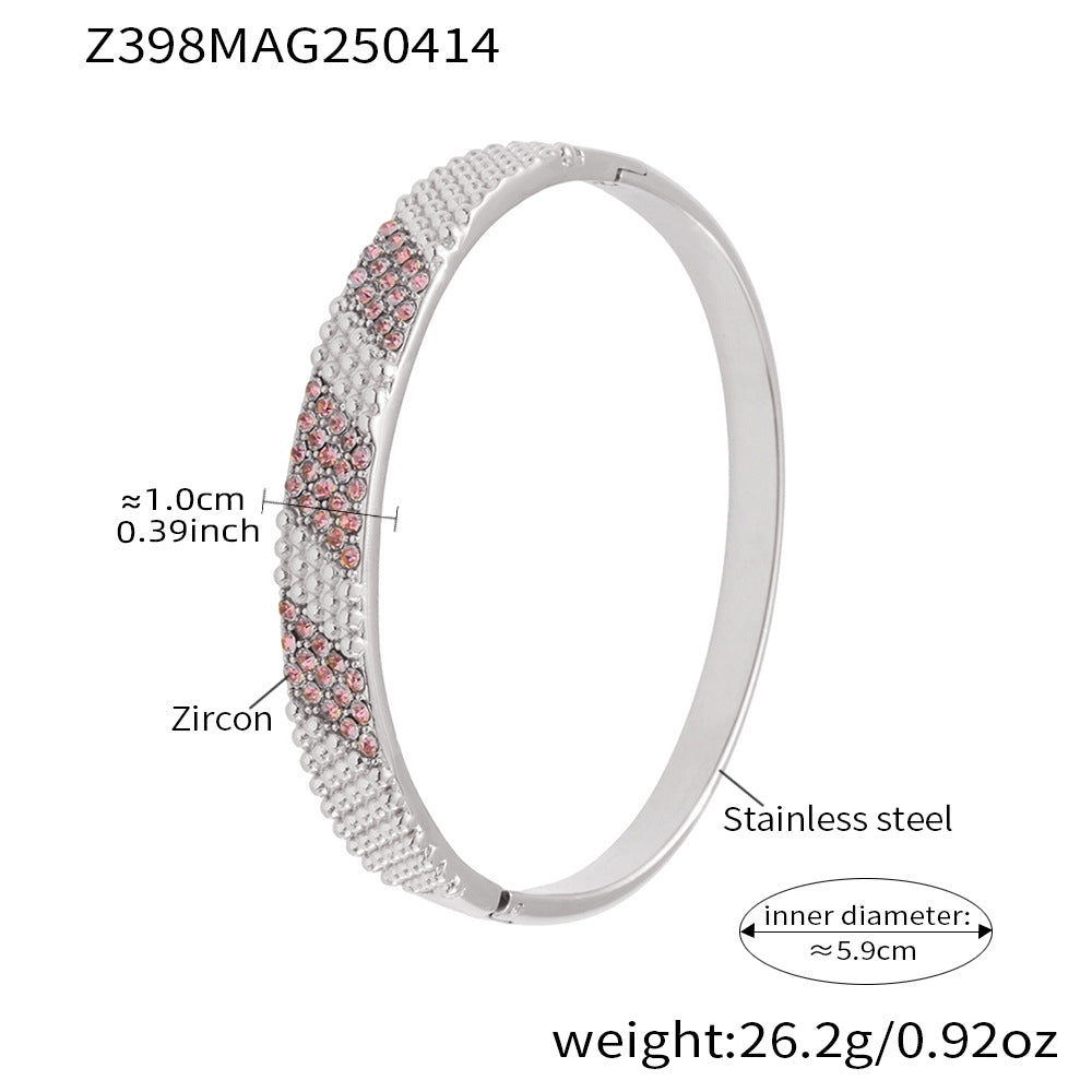 Stainless Steel Gold Plated Colorful pink Zircon Gold Bangle Bracelet Other Fashion Bracelets & Bangles