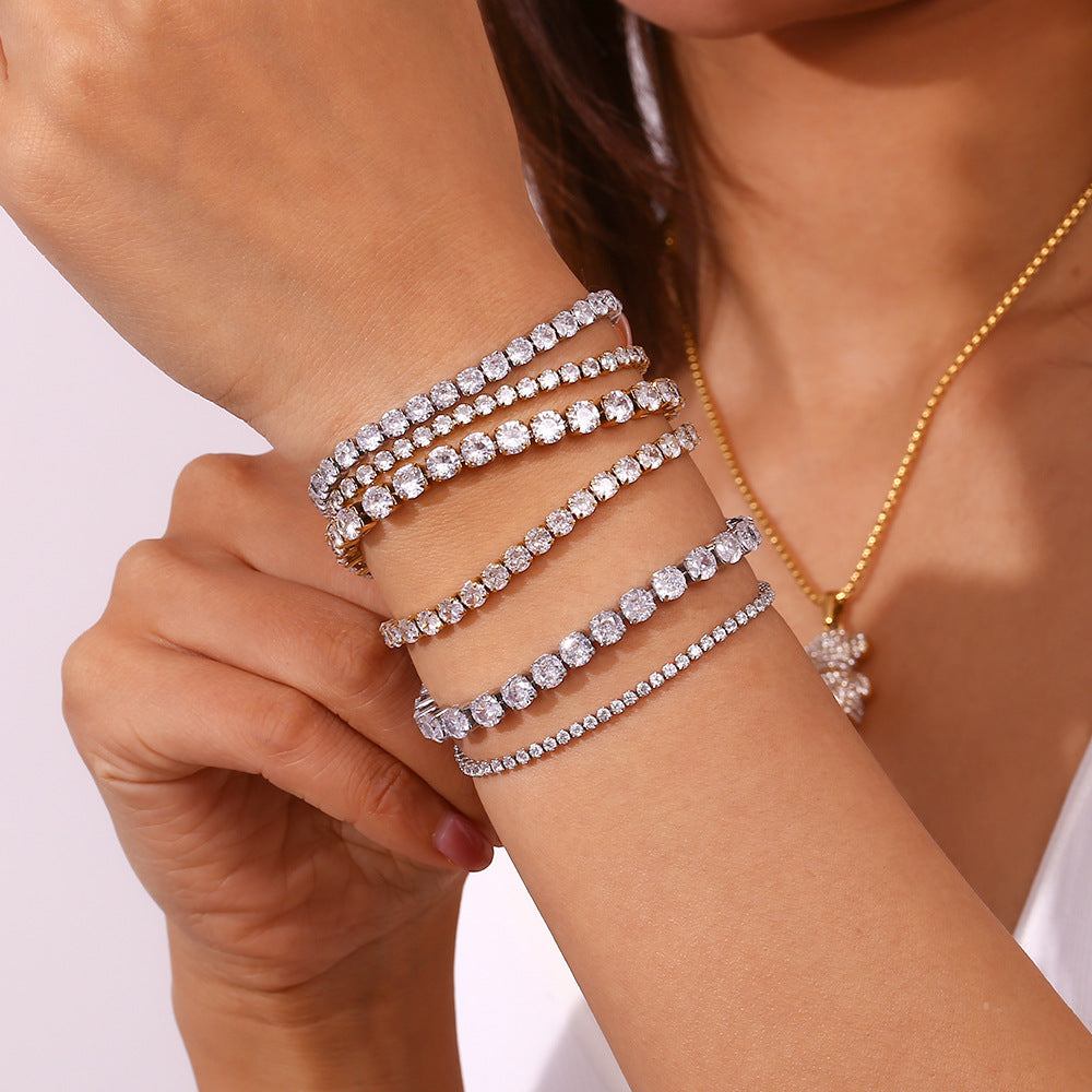 High Quality 18K True Gold PVD Plated White Zircon Stainless Steel Bracelets Factory Wholesale Fashion Jewelry Bracelets