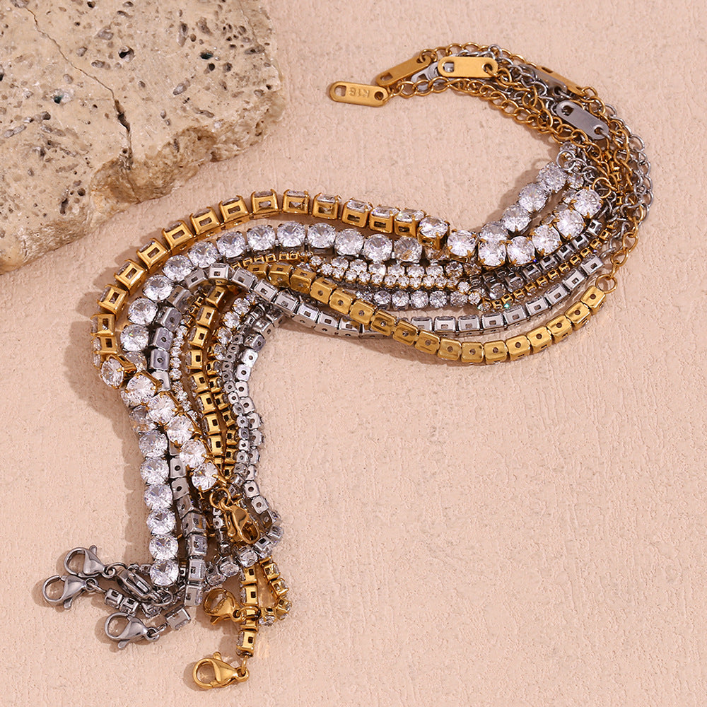 High Quality 18K True Gold PVD Plated White Zircon Stainless Steel Bracelets Factory Wholesale Fashion Jewelry Bracelets