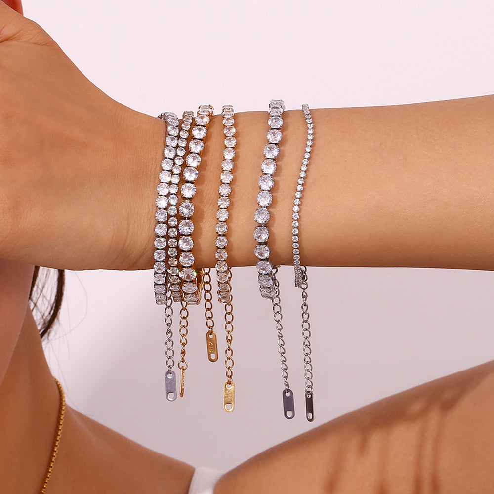 High Quality 18K True Gold PVD Plated White Zircon Stainless Steel Bracelets Factory Wholesale Fashion Jewelry Bracelets