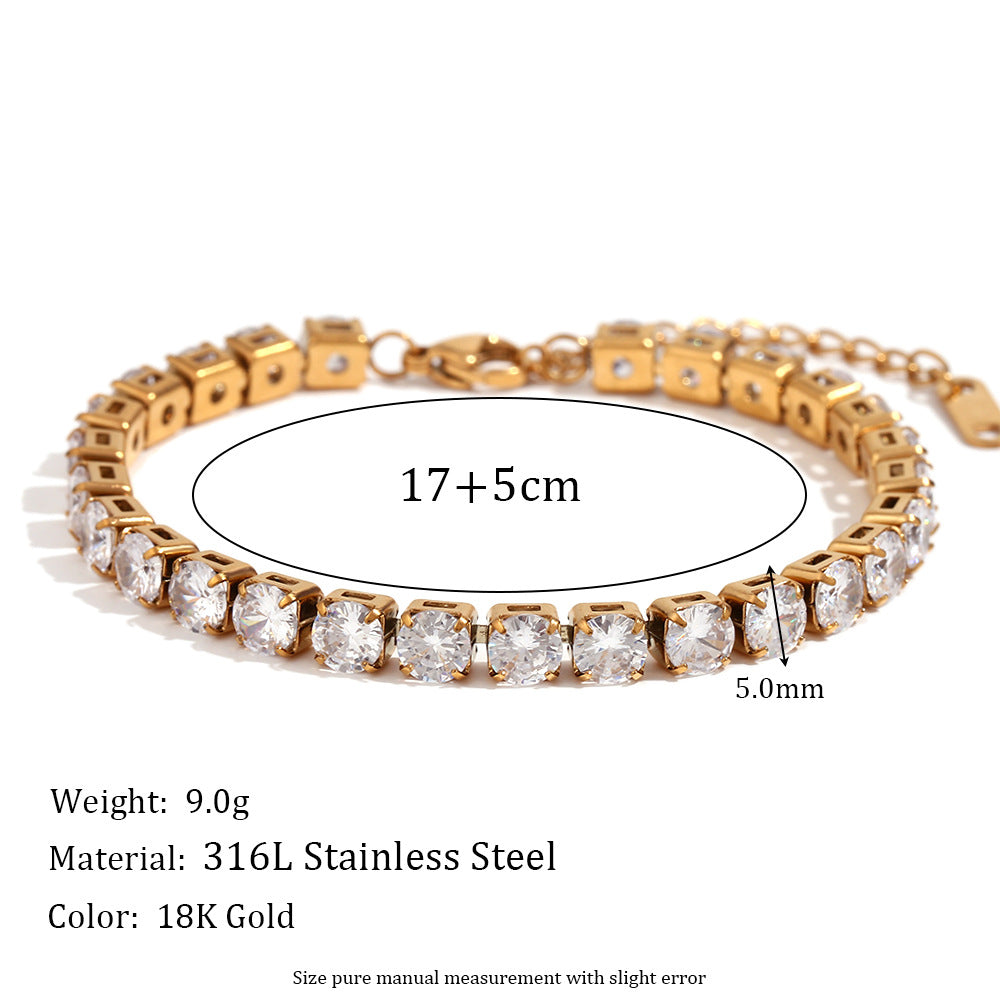 High Quality 18K True Gold PVD Plated White Zircon Stainless Steel Bracelets Factory Wholesale Fashion Jewelry Bracelets