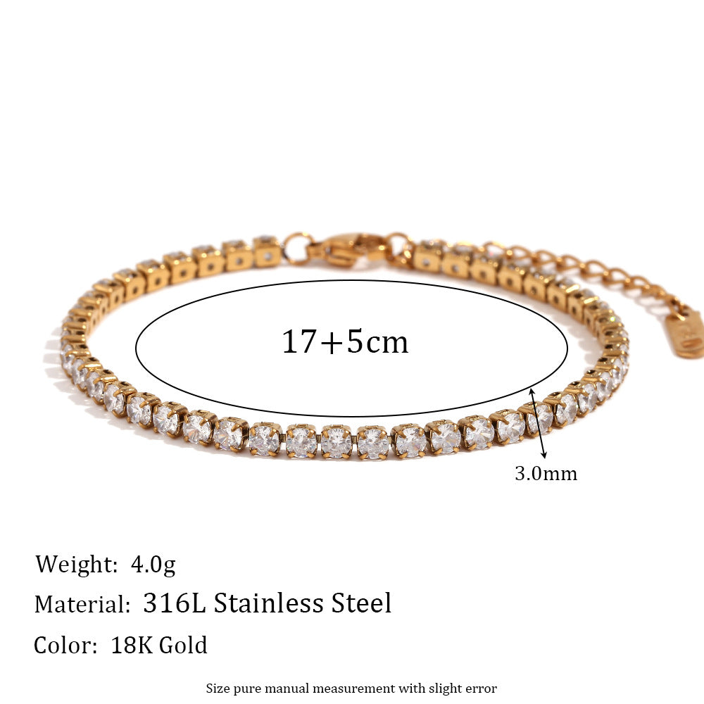 High Quality 18K True Gold PVD Plated White Zircon Stainless Steel Bracelets Factory Wholesale Fashion Jewelry Bracelets