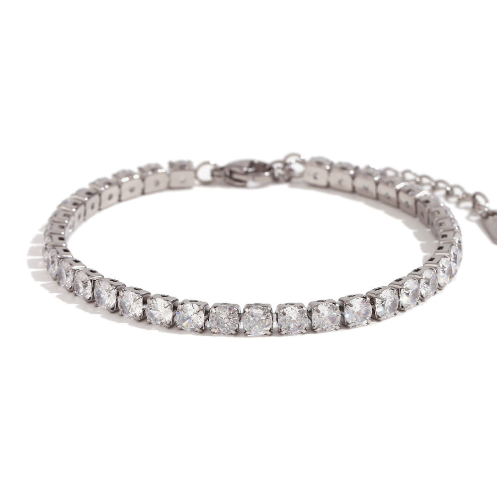 High Quality 18K True Gold PVD Plated White Zircon Stainless Steel Bracelets Factory Wholesale Fashion Jewelry Bracelets