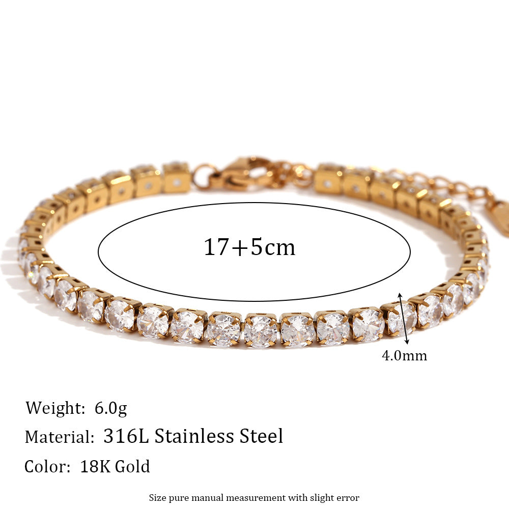 High Quality 18K True Gold PVD Plated White Zircon Stainless Steel Bracelets Factory Wholesale Fashion Jewelry Bracelets