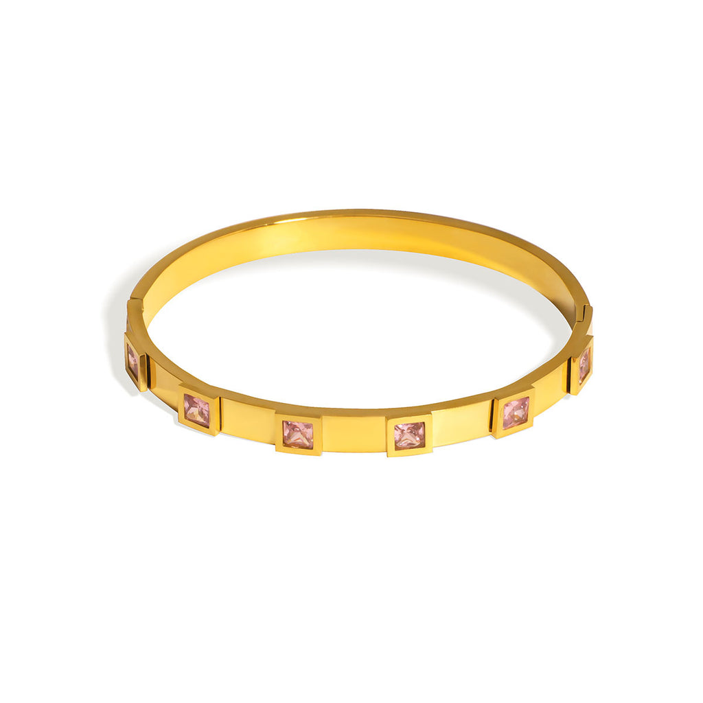 Wholesale Open and Close Gold Plated Stainless Steel Bangles Fashion Jewelry with Zircons for Girls Girls' Cuff Bracelets