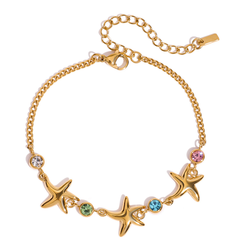 Wholesale 18K True Gold Plated Stainless Steel Sea Series Design Bracelets Trendy Heart Pattern with Zircon for Parties