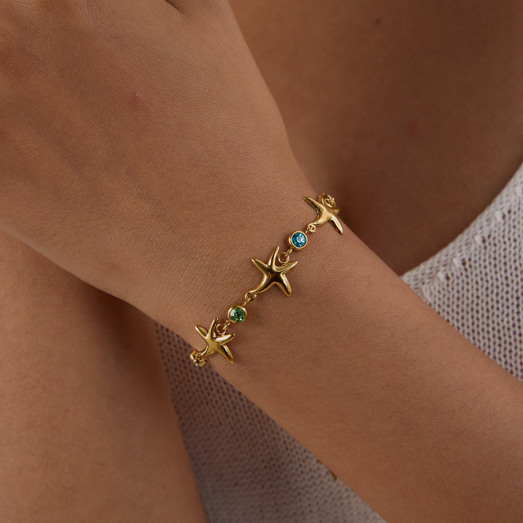 Wholesale 18K True Gold Plated Stainless Steel Sea Series Design Bracelets Trendy Heart Pattern with Zircon for Parties