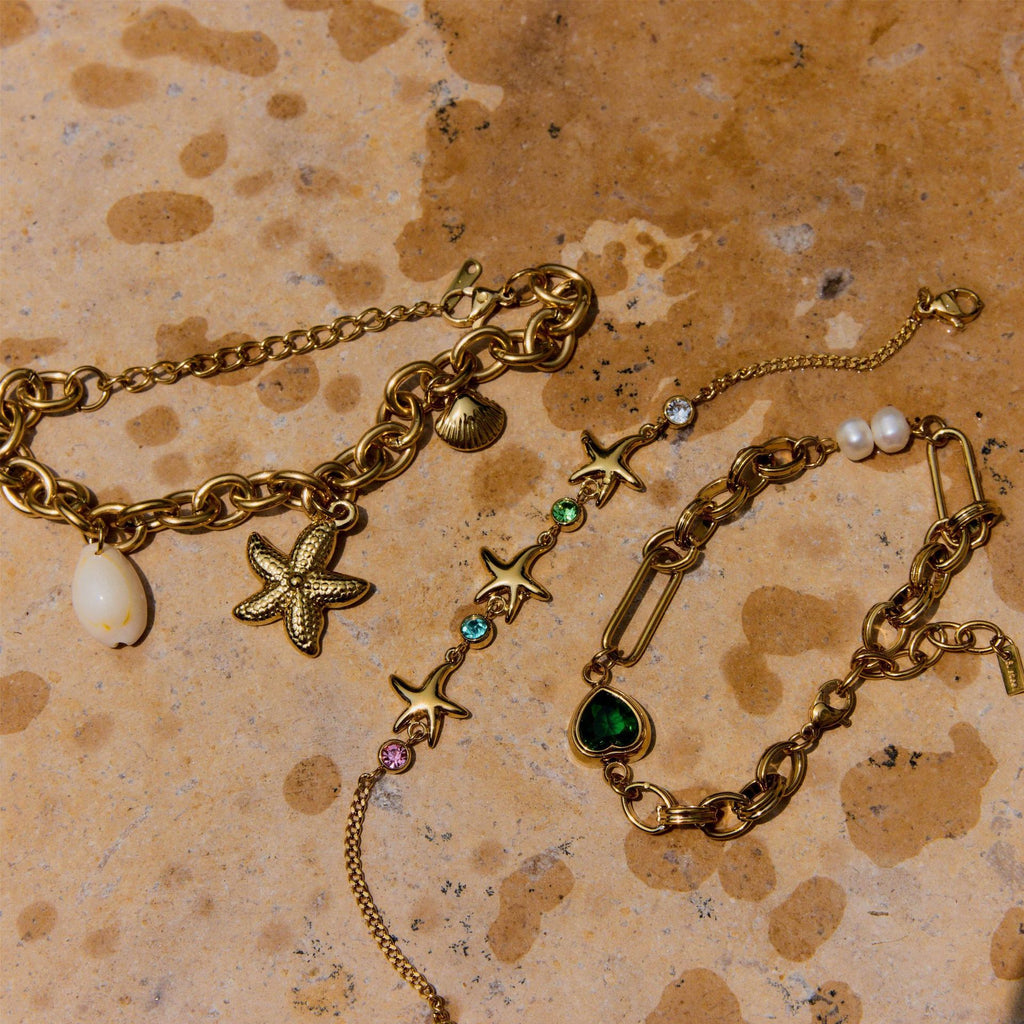 Wholesale 18K True Gold Plated Stainless Steel Sea Series Design Bracelets Trendy Heart Pattern with Zircon for Parties