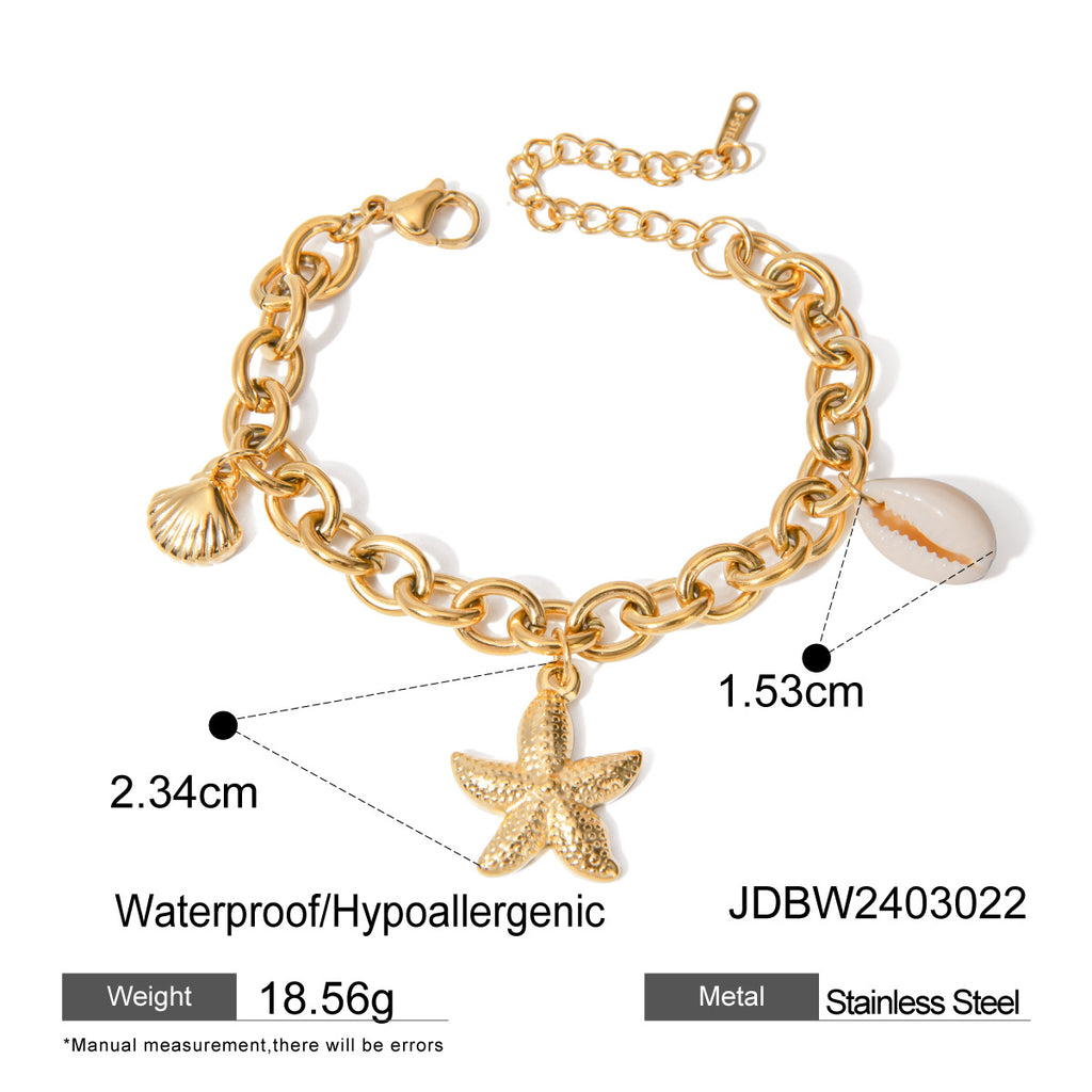 Wholesale 18K True Gold Plated Stainless Steel Sea Series Design Bracelets Trendy Heart Pattern with Zircon for Parties