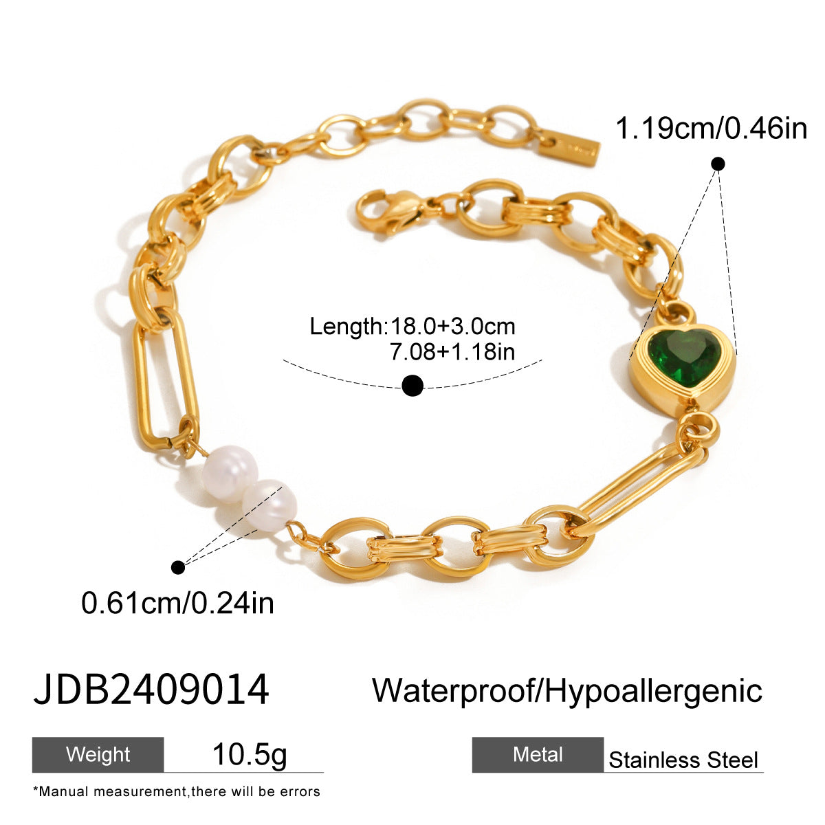 Wholesale 18K True Gold Plated Stainless Steel Sea Series Design Bracelets Trendy Heart Pattern with Zircon for Parties