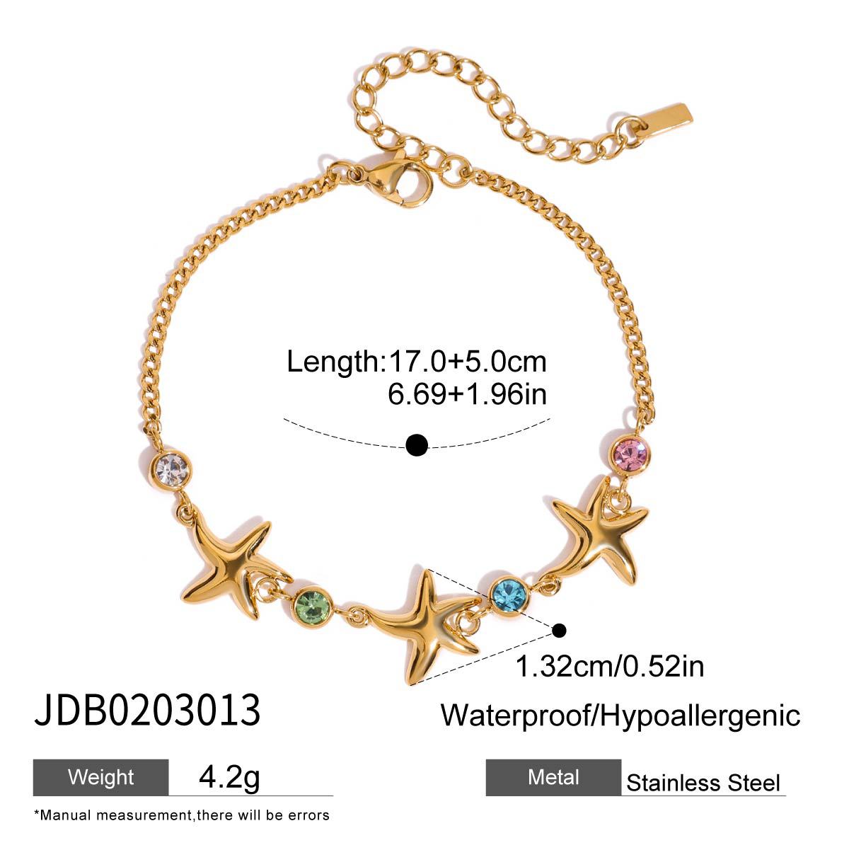 Wholesale 18K True Gold Plated Stainless Steel Sea Series Design Bracelets Trendy Heart Pattern with Zircon for Parties