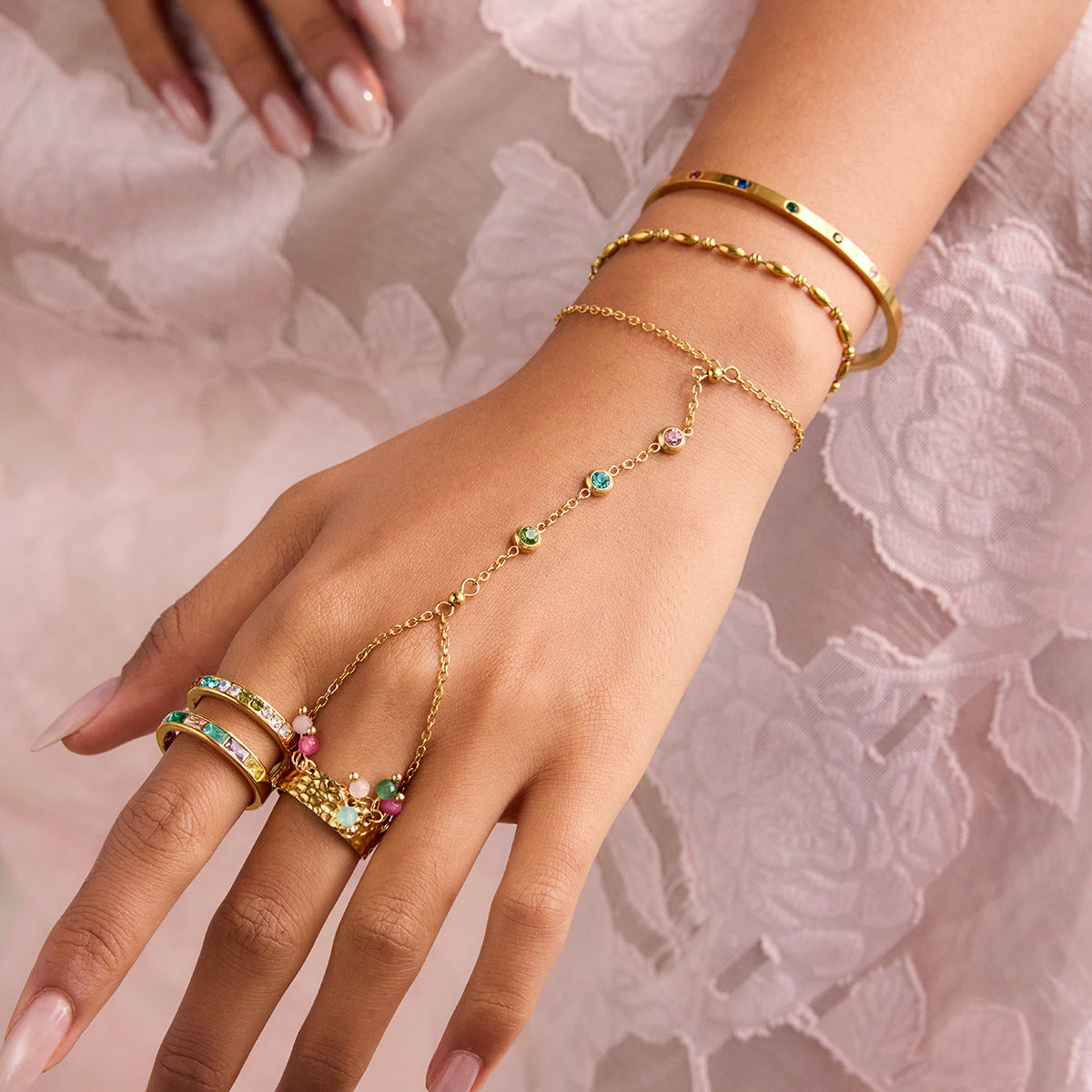 18K True Gold Plated Trendy Stainless Steel Chain Bracelet with Zircons Fashion Jewelry Bracelets for Girls Wholesale Jewelry