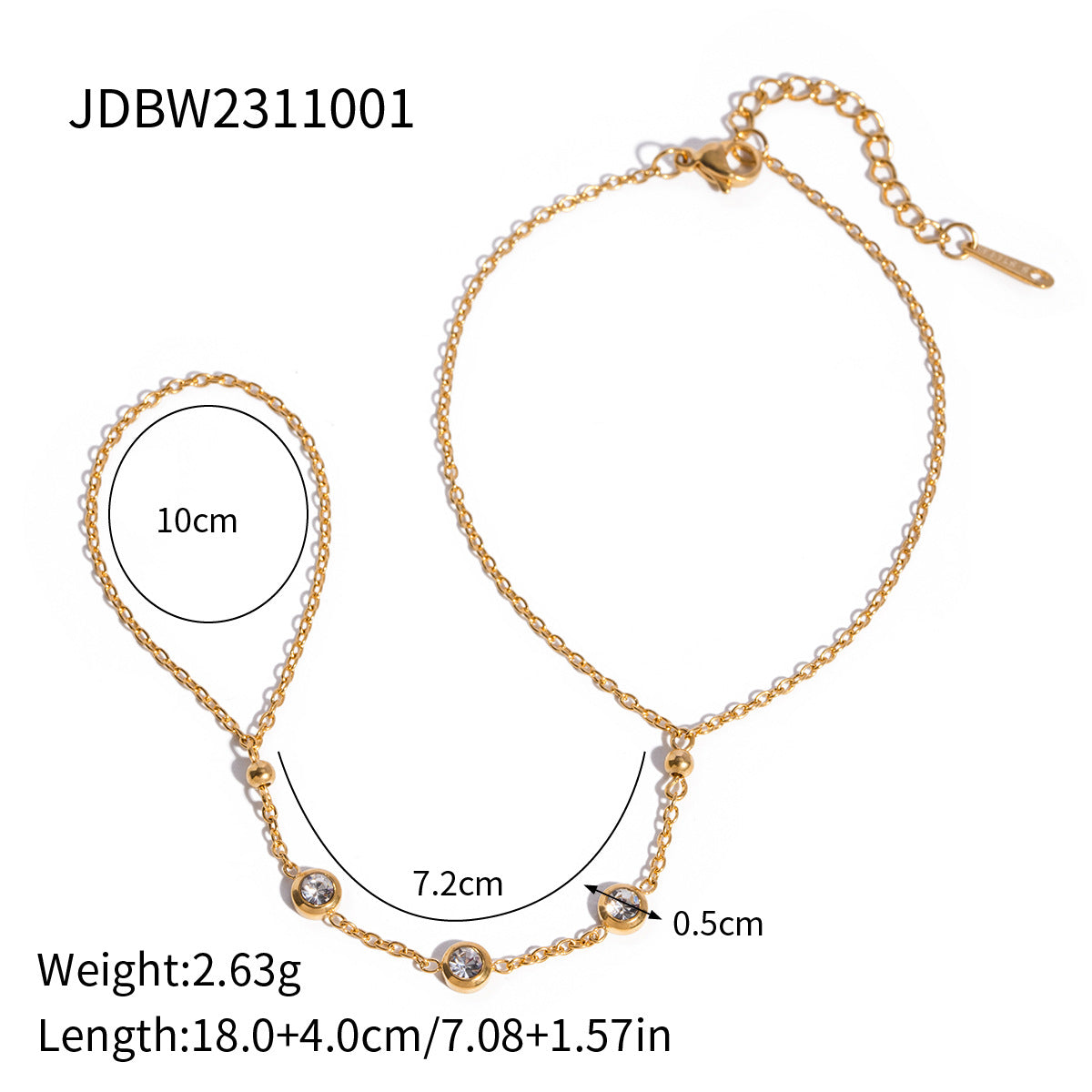 18K True Gold Plated Trendy Stainless Steel Chain Bracelet with Zircons Fashion Jewelry Bracelets for Girls Wholesale Jewelry