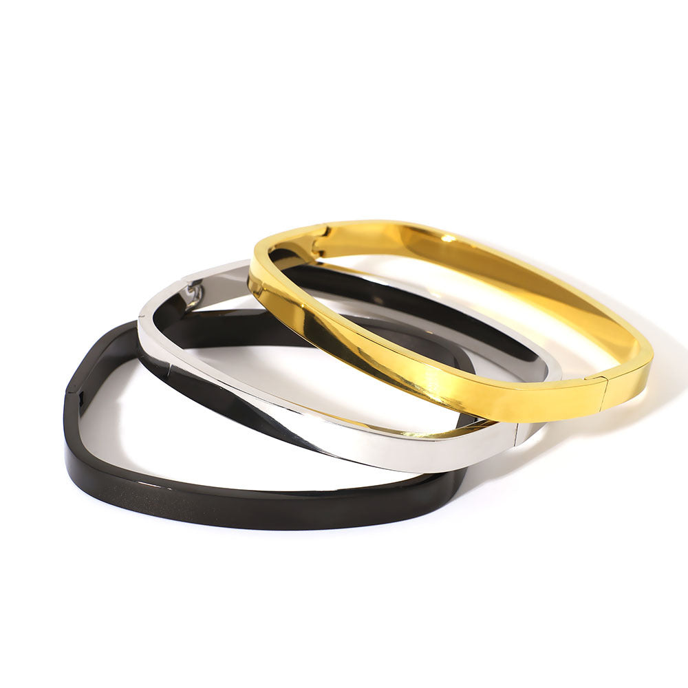 Designer Jewelry Bangle Rectangular Shape Gold Silver Black Stainless Steel Gold Plated Fashion Jewelry Bangle