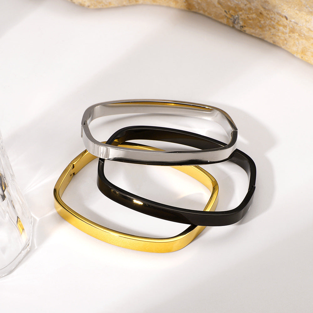 Designer Jewelry Bangle Rectangular Shape Gold Silver Black Stainless Steel Gold Plated Fashion Jewelry Bangle