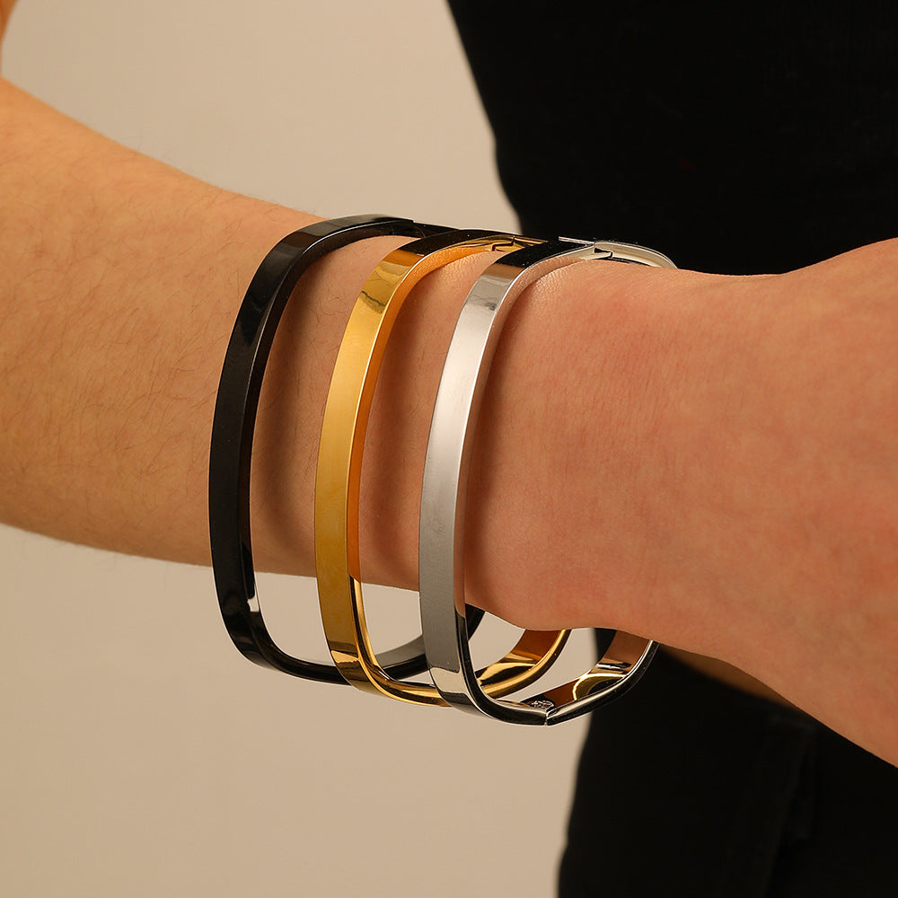Designer Jewelry Bangle Rectangular Shape Gold Silver Black Stainless Steel Gold Plated Fashion Jewelry Bangle