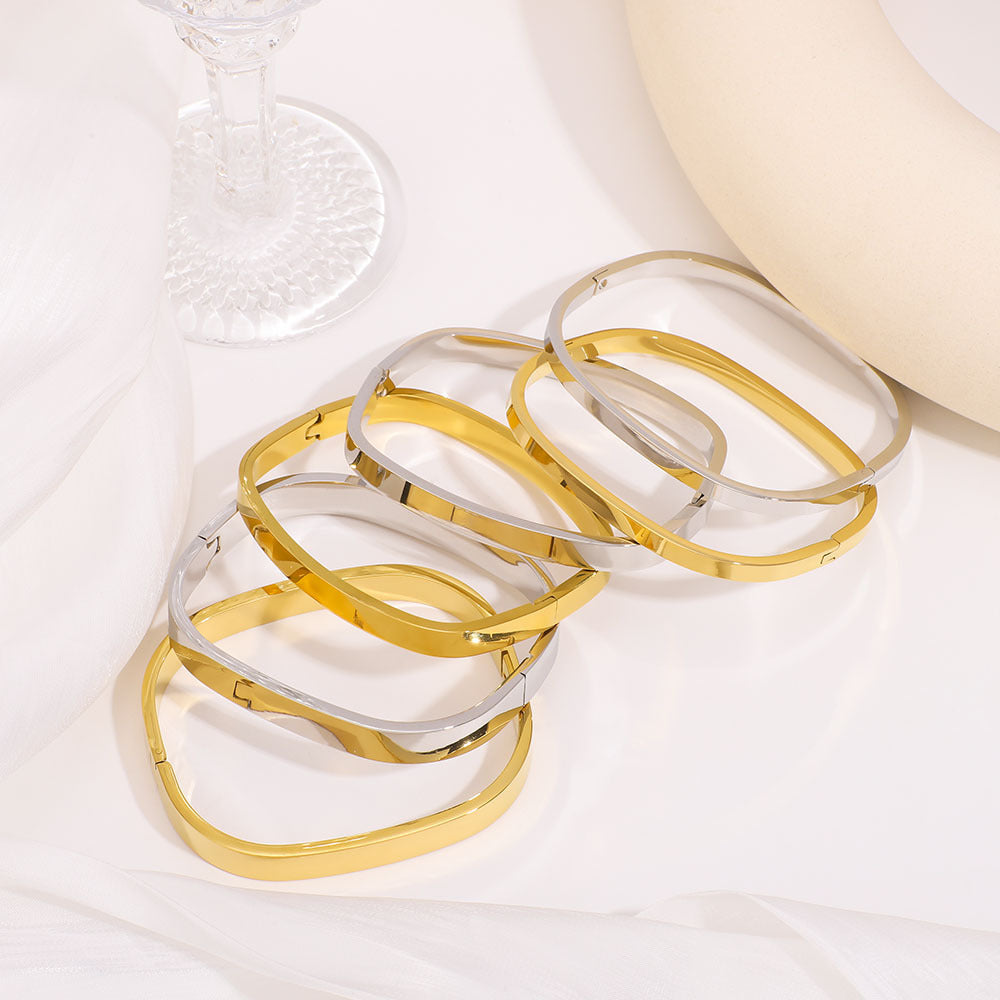 Designer Jewelry Bangle Rectangular Shape Gold Silver Black Stainless Steel Gold Plated Fashion Jewelry Bangle