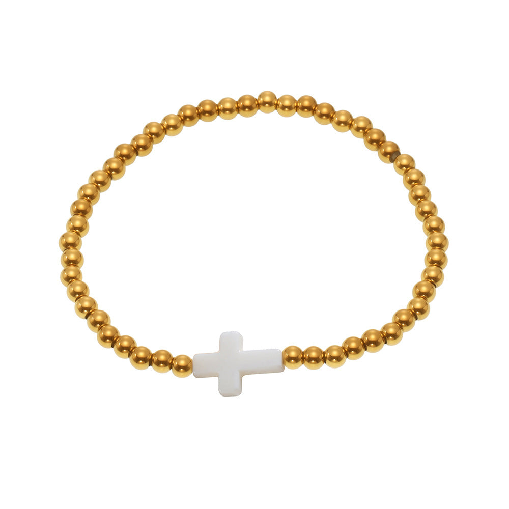 True Gold Plated Stainless Steel Beaded Bracelets with Natural Shell and Agate Waterproof Factory Wholesale Low MOQ