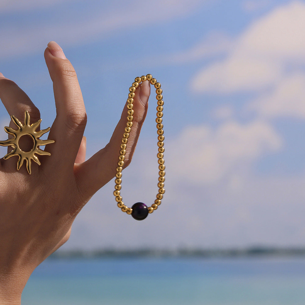 True Gold Plated Stainless Steel Beaded Bracelets with Natural Shell and Agate Waterproof Factory Wholesale Low MOQ