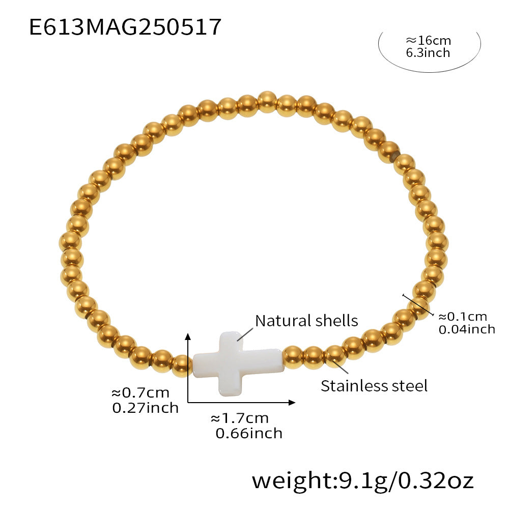 True Gold Plated Stainless Steel Beaded Bracelets with Natural Shell and Agate Waterproof Factory Wholesale Low MOQ