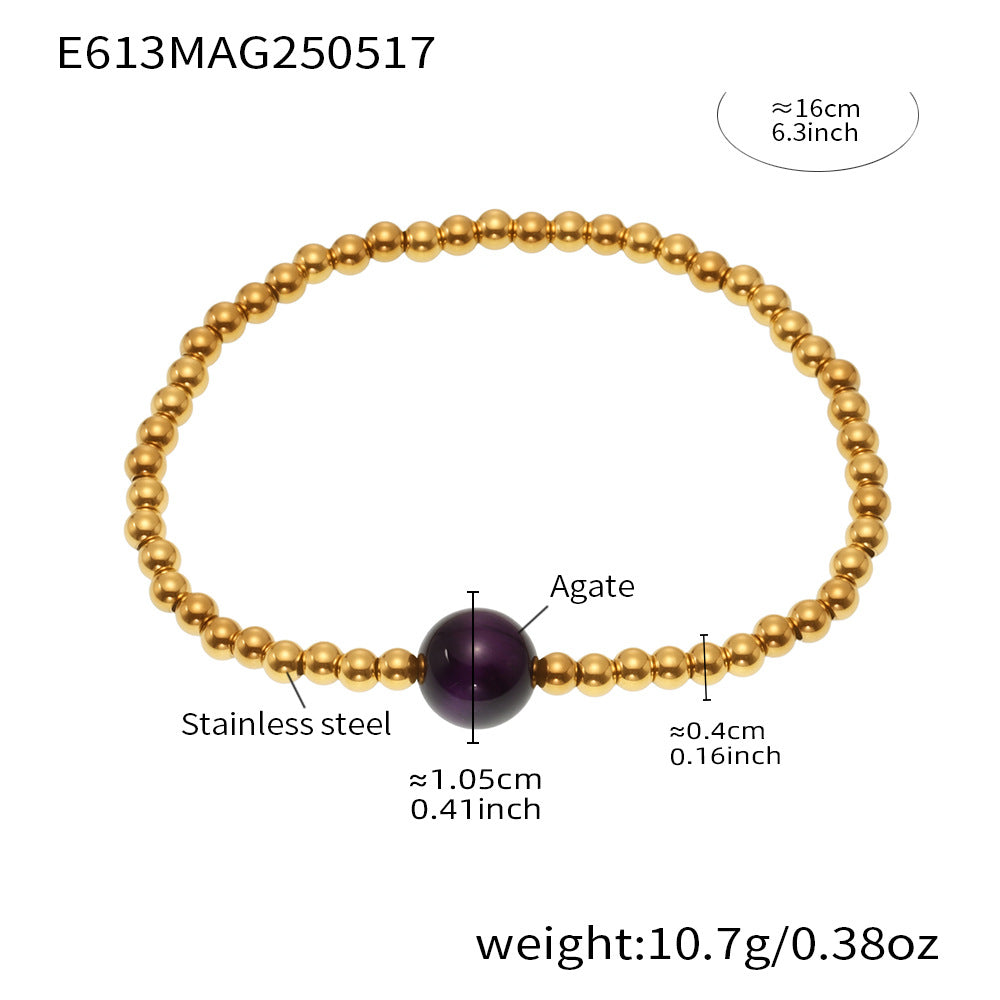 True Gold Plated Stainless Steel Beaded Bracelets with Natural Shell and Agate Waterproof Factory Wholesale Low MOQ