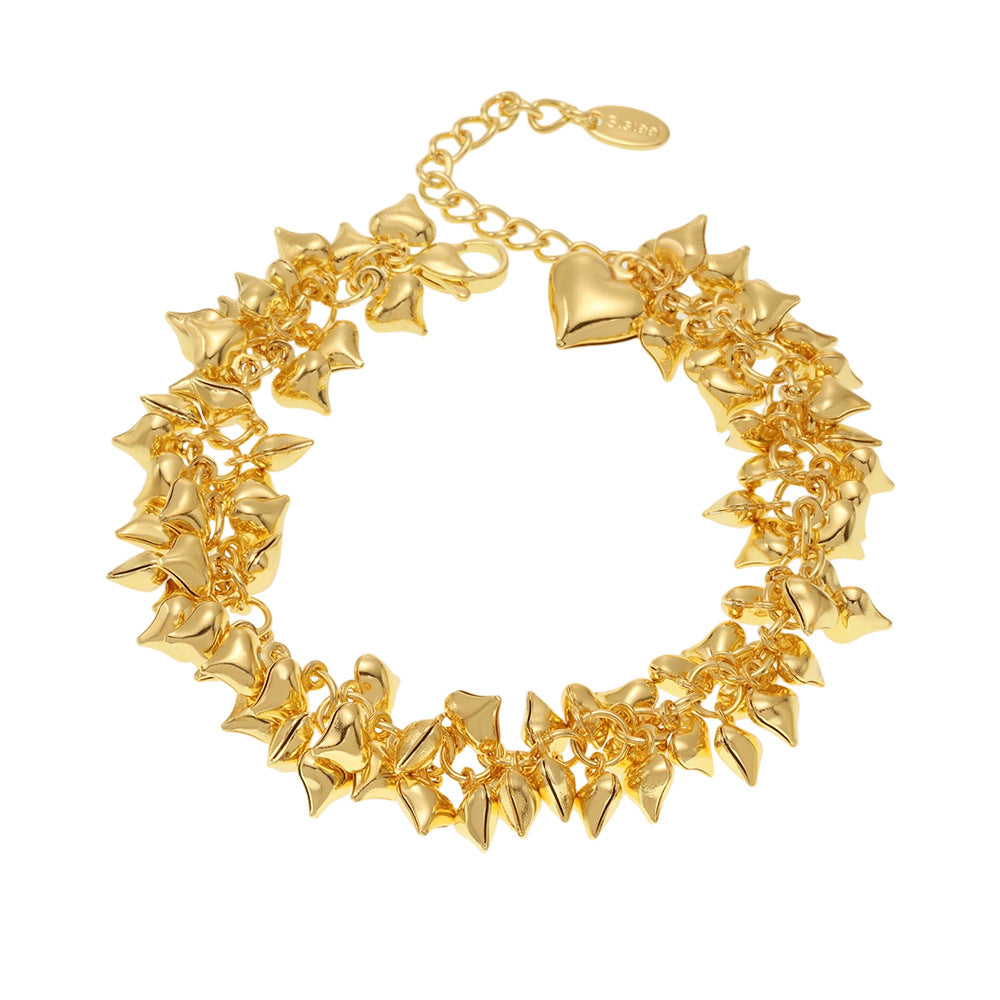 Wholesale Cute Stainless Steel Heart Charm Bracelets Gold-Plated Fashion Jewelry for Girls Trendy Valentine's Day Party Gift