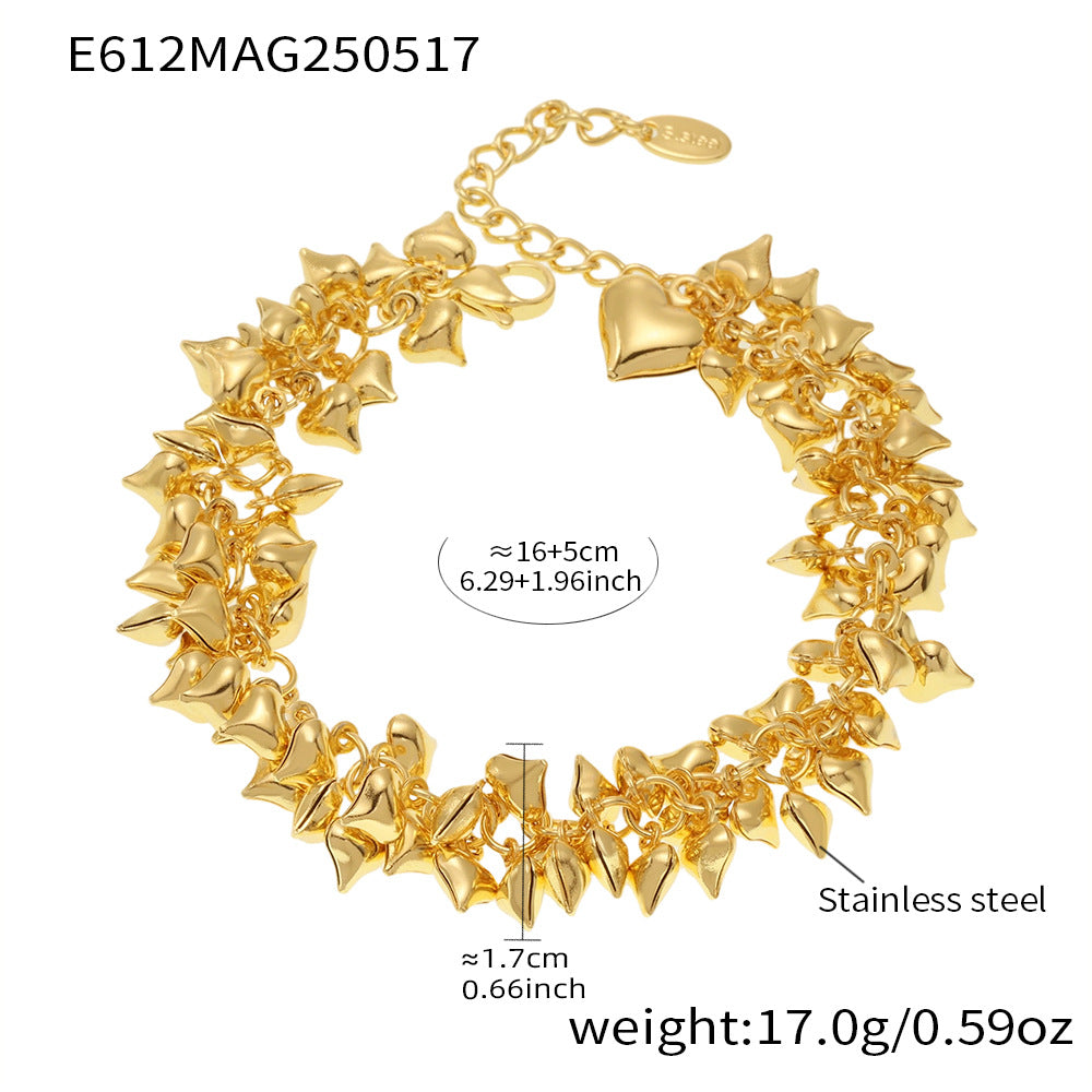 Wholesale Cute Stainless Steel Heart Charm Bracelets Gold-Plated Fashion Jewelry for Girls Trendy Valentine's Day Party Gift