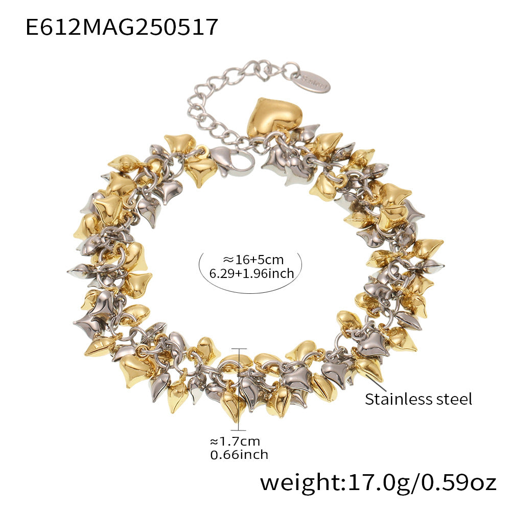 Wholesale Cute Stainless Steel Heart Charm Bracelets Gold-Plated Fashion Jewelry for Girls Trendy Valentine's Day Party Gift