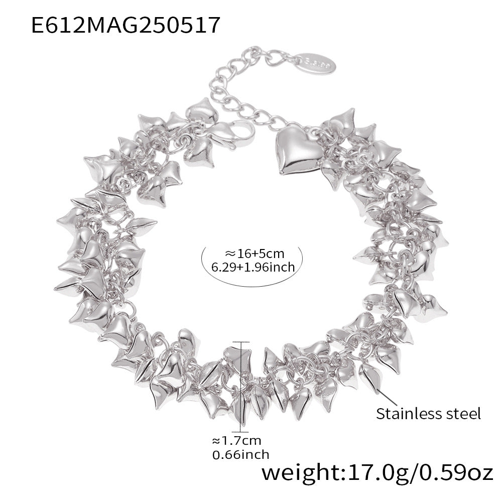Wholesale Cute Stainless Steel Heart Charm Bracelets Gold-Plated Fashion Jewelry for Girls Trendy Valentine's Day Party Gift