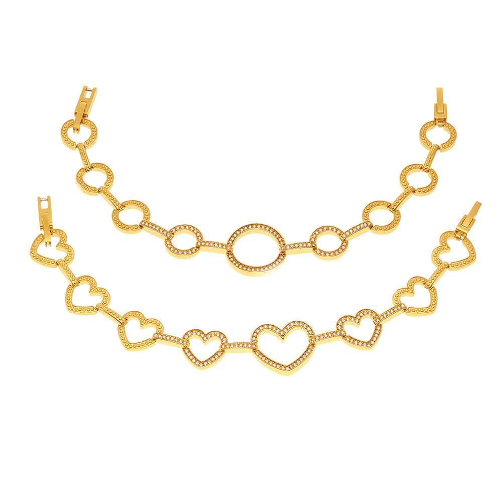 White Zircon Gold Plated Stainless Steel Fashion Jewelry Bracelets Trendy Styles Factory Direct Wholesale for Girls Low MOQ