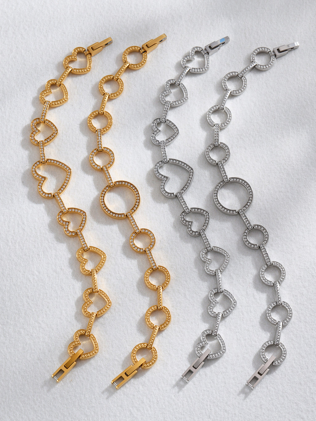 White Zircon Gold Plated Stainless Steel Fashion Jewelry Bracelets Trendy Styles Factory Direct Wholesale for Girls Low MOQ