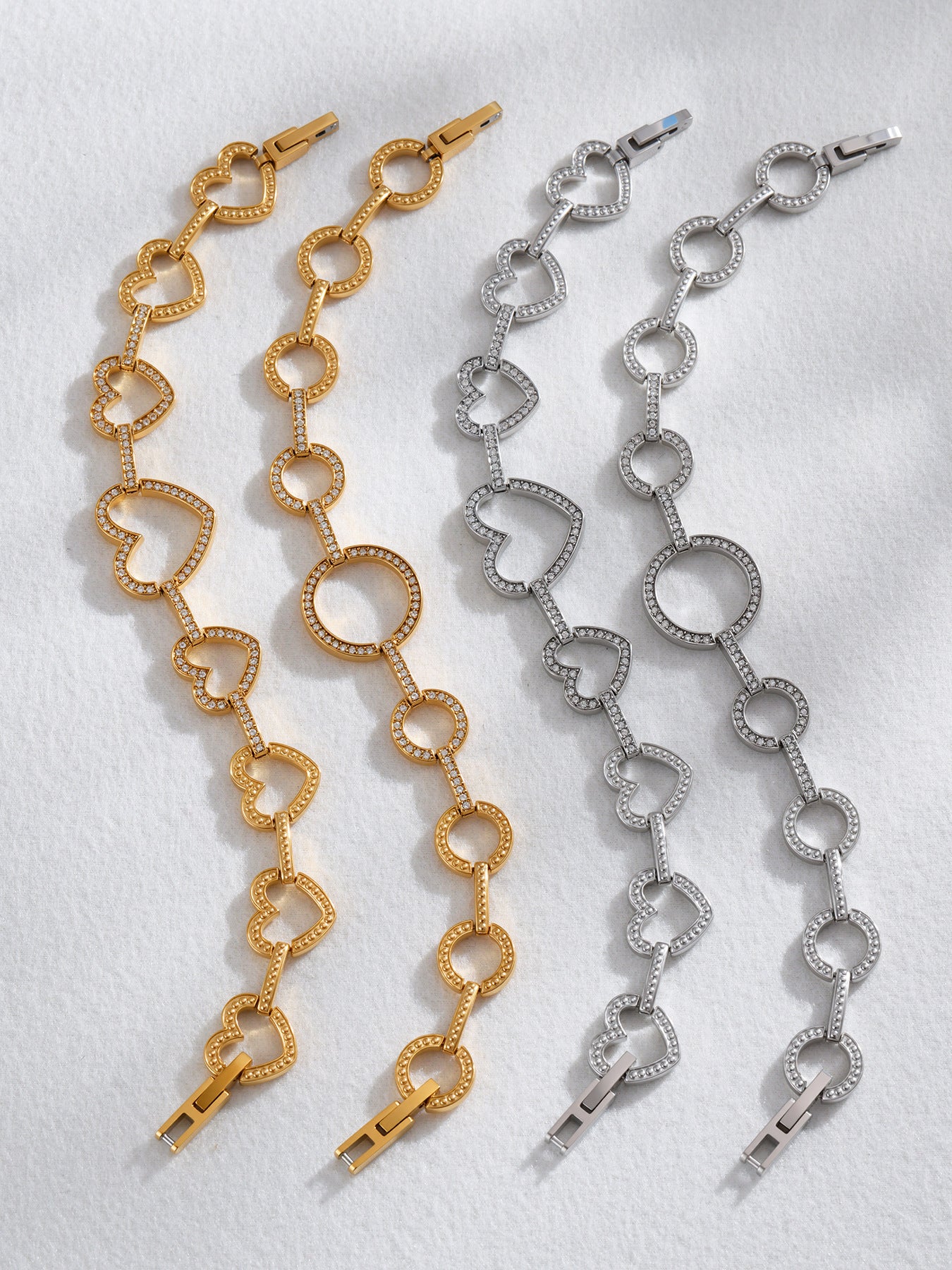 White Zircon Gold Plated Stainless Steel Fashion Jewelry Bracelets Trendy Styles Factory Direct Wholesale for Girls Low MOQ