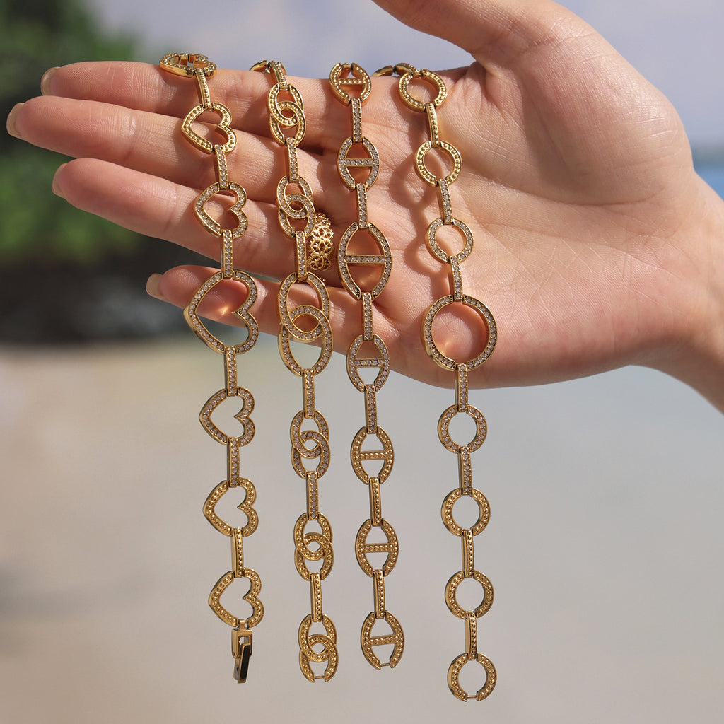 White Zircon Gold Plated Stainless Steel Fashion Jewelry Bracelets Trendy Styles Factory Direct Wholesale for Girls Low MOQ