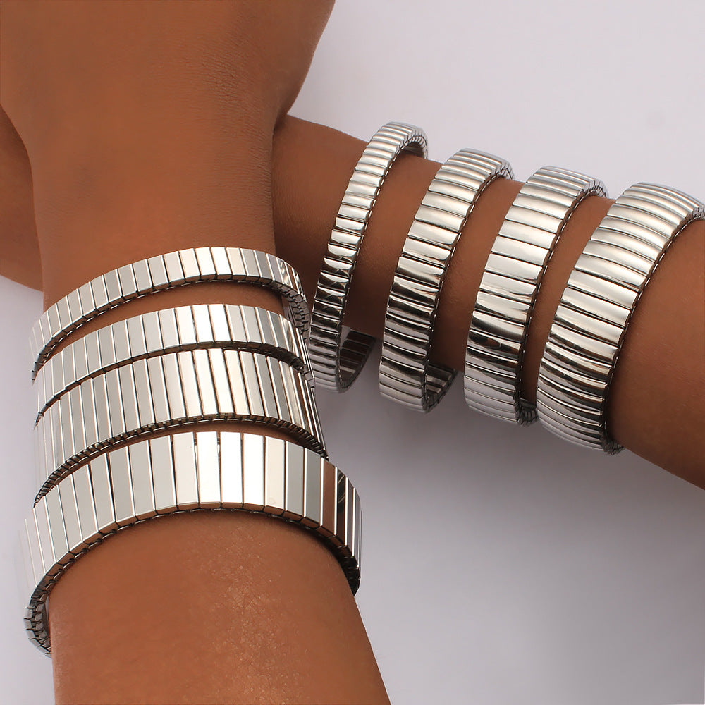 Unisex 18K Gold PVD Plated Stainless Steel Elastic Chain Fashion Cuff Bracelets