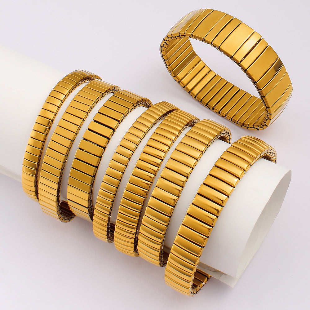 Unisex 18K Gold PVD Plated Stainless Steel Elastic Chain Fashion Cuff Bracelets