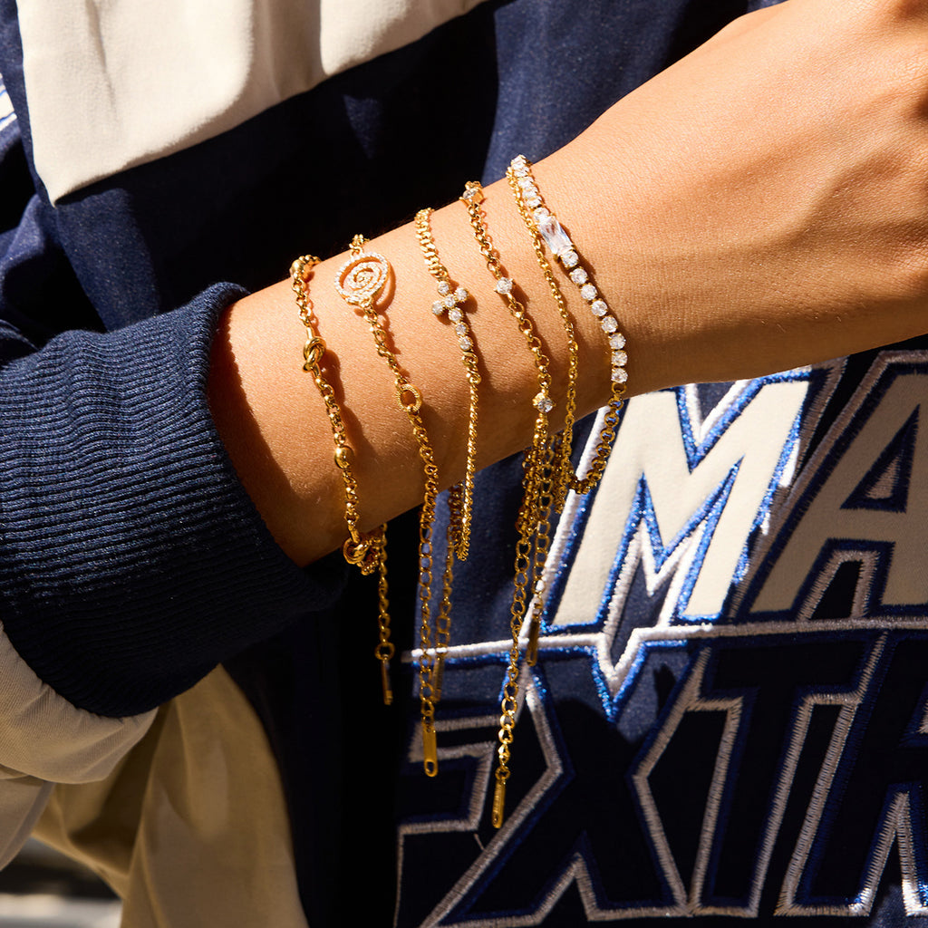 Customizable White Zircon 18K Gold Plated Stainless Steel Chain Bracelets Adjustable Trendy Cross Pattern Bangles for Gift