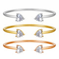 Customizable Vintage 18K Gold Plated Stainless Steel Bangles with White Zircon Stones Heart Square Water Drop Shapes for Unisex