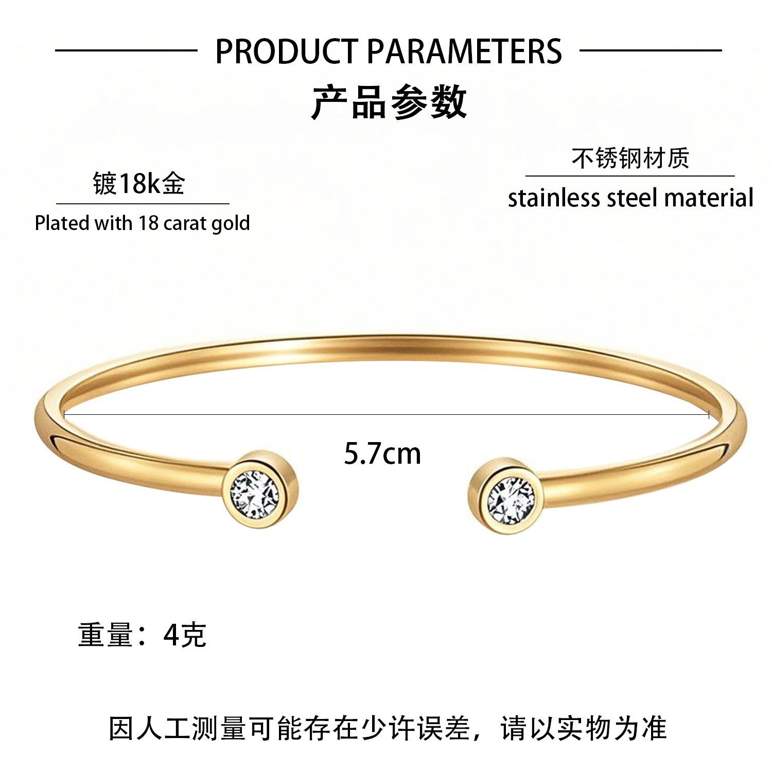 Customizable Vintage 18K Gold Plated Stainless Steel Bangles with White Zircon Stones Heart Square Water Drop Shapes for Unisex