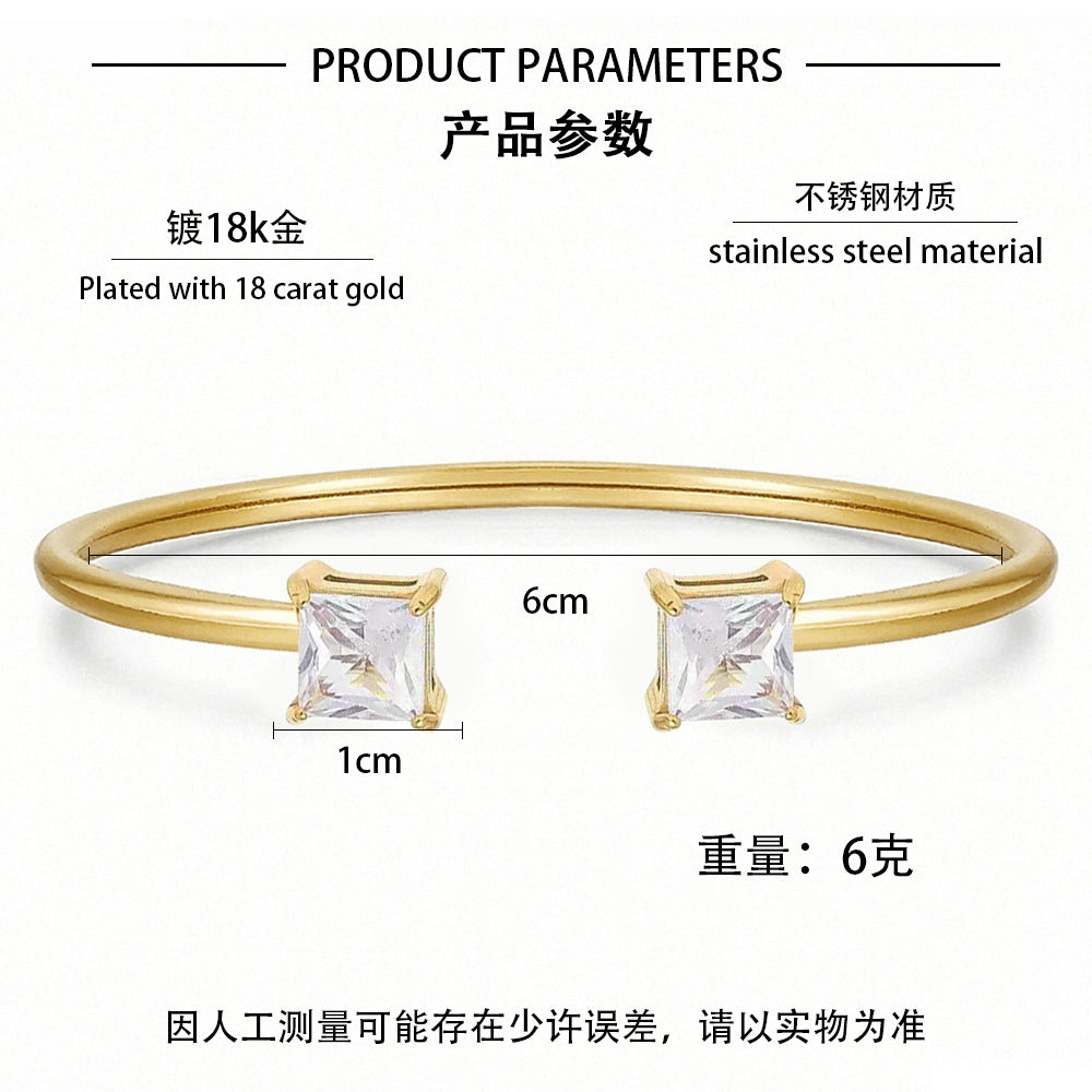 Customizable Vintage 18K Gold Plated Stainless Steel Bangles with White Zircon Stones Heart Square Water Drop Shapes for Unisex