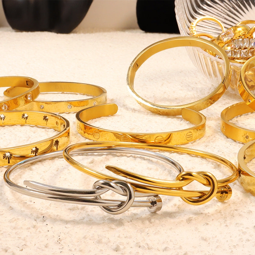 Customizable PVD 18K Gold Plated Stainless Steel Punk Style Unisex Luxury Bangle Bracelets for Party Occasions