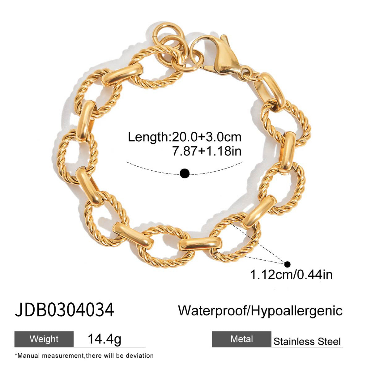 Customizable 18K Gold PVD Plated Stainless Steel Fashion Chain Link Bracelets Freshwater Pearl & Geometric Shape Bracelets