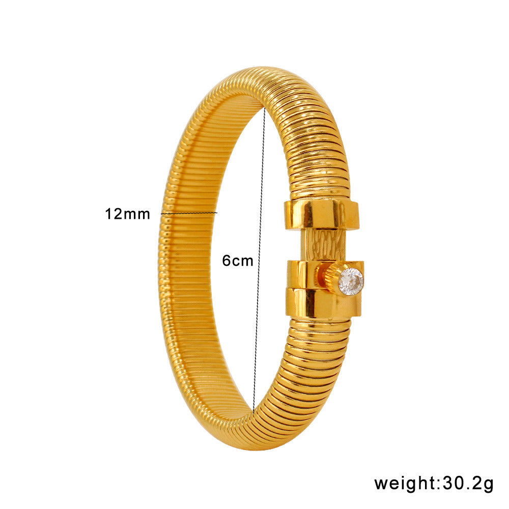 Customizable PVD 18K Gold Plated Stainless Steel Punk Style Crown Shape Chunky Bangles with Zircons