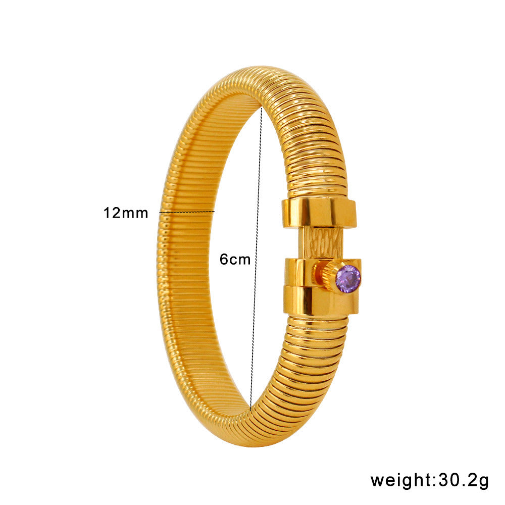 Customizable PVD 18K Gold Plated Stainless Steel Punk Style Crown Shape Chunky Bangles with Zircons