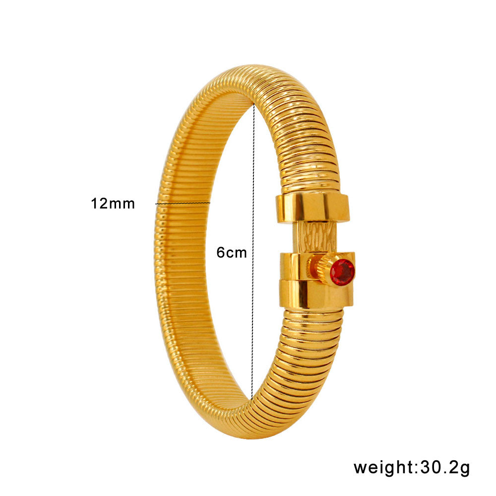 Customizable PVD 18K Gold Plated Stainless Steel Punk Style Crown Shape Chunky Bangles with Zircons