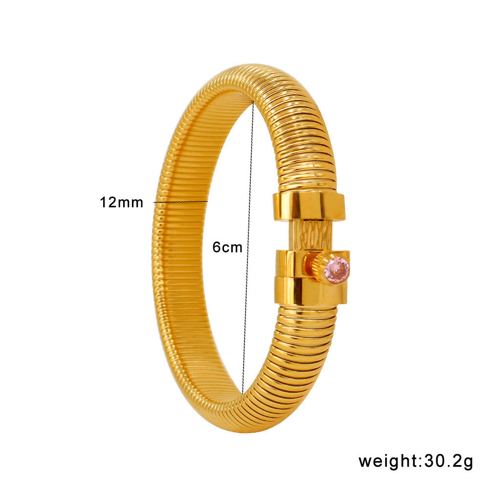 Customizable PVD 18K Gold Plated Stainless Steel Punk Style Crown Shape Chunky Bangles with Zircons