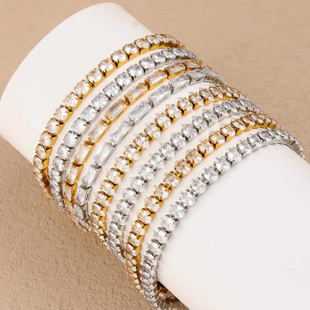 Customizable Trendy White Zircon PVD 18K Gold Plated Stainless Steel Adjustable Sliding Chain Link Bracelets & Bangles for Women