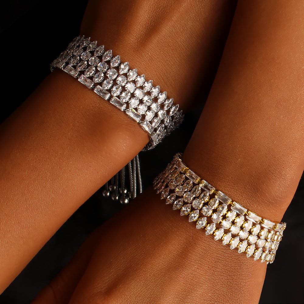Customizable Trendy White Zircon PVD 18K Gold Plated Stainless Steel Adjustable Sliding Chain Link Bracelets & Bangles for Women