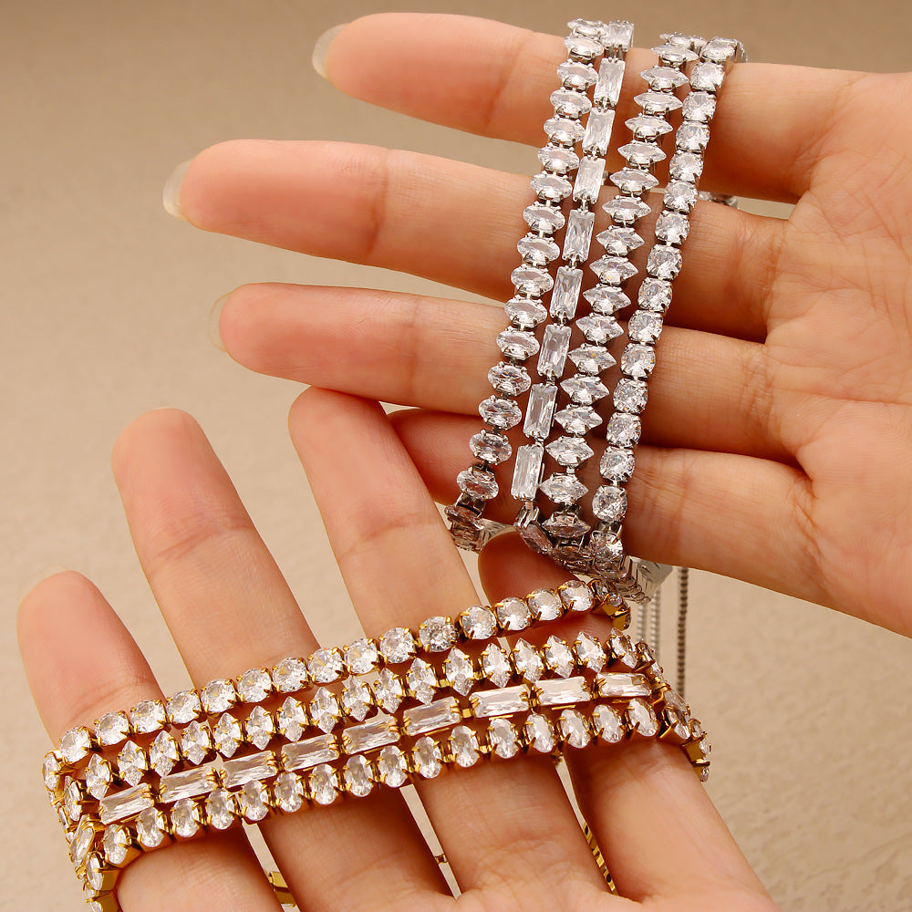 Customizable Trendy White Zircon PVD 18K Gold Plated Stainless Steel Adjustable Sliding Chain Link Bracelets & Bangles for Women